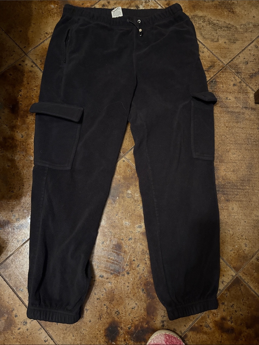 Black Women's Cargo Fleece Joggers with Elastic Waist